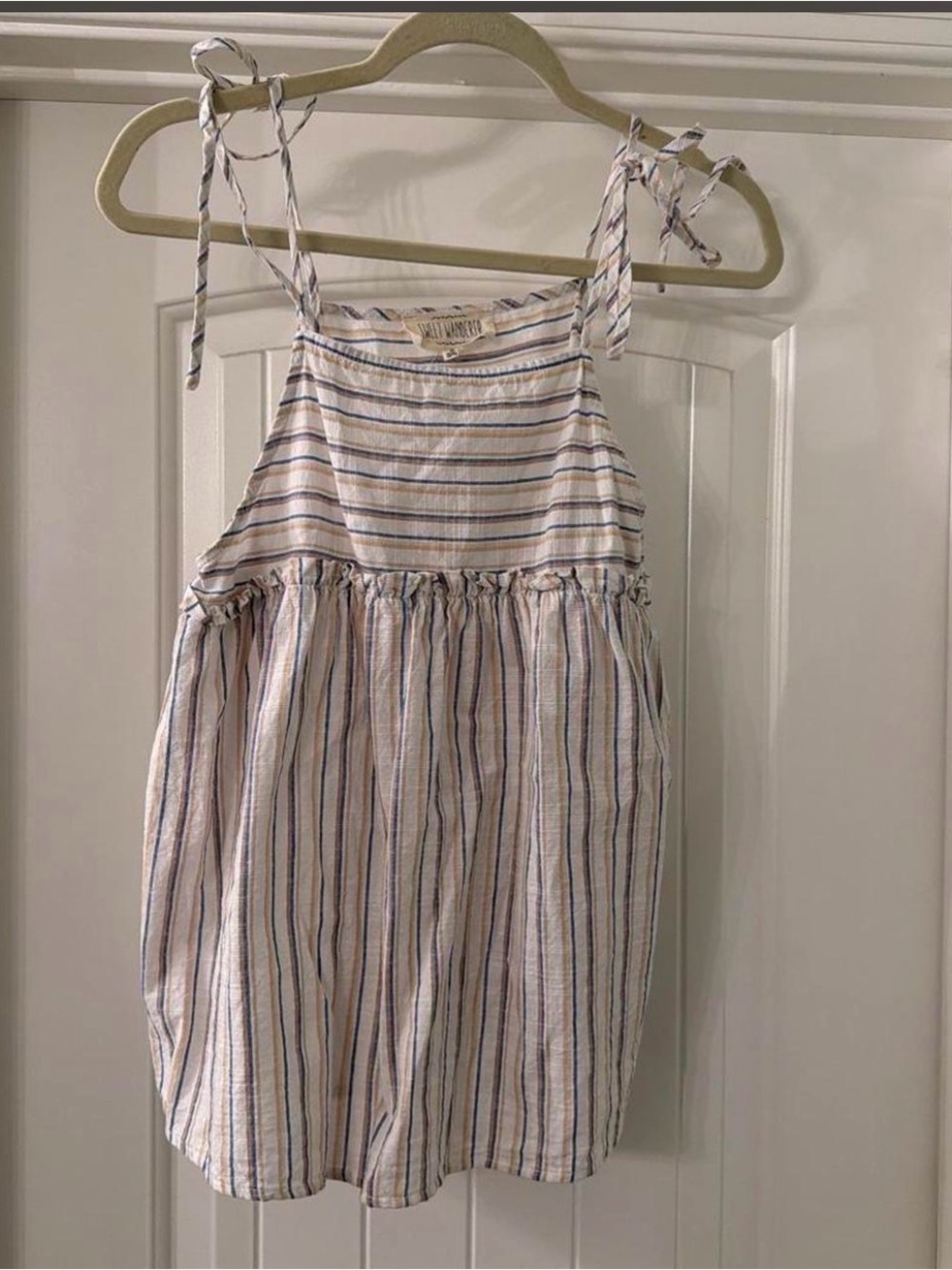 Sweet Wanderer White Striped Tie-Shoulder Tank Top